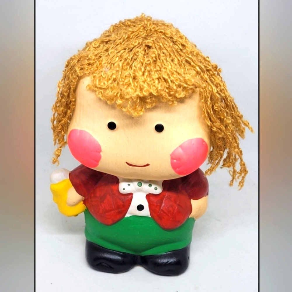 Enesco yarn hair bank, banks, bank, piggy bank, doll bank, vintage, antique bank
